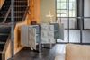 KAWOLA Sideboard MARGO 3 Türen Ulme furniert grau Fuß Edelstahl gebürstet 85 x 40 x 140 cm Bild 2