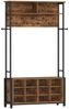 Garderobenständer mit Schuhbank, Garderobe mit 13 Haken, 14 Offene Fächer, Verstellbare Regalböden, Kleiderständer für Flur, Eingangsbereich, 31 x 108 x 187 cm, Vintagebraun-Schwarz Bild 2