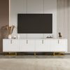 TV-Schrank 160 x 38 x 44,5 cm aus Spanplatte in Weiß mit 4 Türen und goldfarbenen Metallbeinen Bild 3