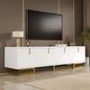TV-Schrank 160 x 38 x 44,5 cm aus Spanplatte in Weiß mit 4 Türen und goldfarbenen Metallbeinen Bild 2
