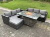 Fimous Rattan Gartenmöbel Sofa Set Gas Feuer Grube Esstisch Gas Heizung Brenner mit 3-Sitzer Sofa Großer Fußhocker 7-Sitzer Dunkelgrau gemischt Bild 3
