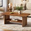 Tribesigns Couchtisch Massivholz Couchtisch 120 cm, 2-stufig, rechteckig, stabil, Braun, Massivholz Bild 1