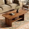 Tribesigns Couchtisch Massivholz Couchtisch 120 cm, 2-stufig, rechteckig, stabil, Braun, Massivholz Bild 2