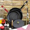 Ø28cm Grillpfanne Gusseisen mit Pressdeckel Induktion Holzgriff Bratpfanne Pfanne Feuerpfanne Bild 4