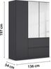 rauch Kleiderschrank, Drehtürenschrank COSTA, 3-türig, 2 Spiegeltüren, 2 Schubkästen, push-to-open, Grau metallic, 136 x 197 x 54 cm Bild 4
