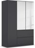 rauch Kleiderschrank, Drehtürenschrank COSTA, 3-türig, 2 Spiegeltüren, 2 Schubkästen, push-to-open, Grau metallic, 136 x 197 x 54 cm Bild 3
