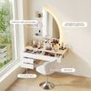 HOMALL Schminktisch Hängender Schminktisch mit drei einstellbaren Farbtemperaturen (LED-Silikon-Lichtleiste in drei Farben, Maße: 106 × 40 × 143 cm, mit 3 offenen Ablagefächern und 2 Schubladen, für vielfältige Einsatzmöglichkeiten geeignet) Bild 4