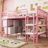 Kinderhochbett 90x200 cm mit Stauraum – niedriges Metallbett mit breiten Stufen in Weiß/Rosa Bild 2