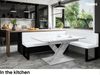 MEBLINI Eckbank für Esszimmer mit ausziehbarem Tisch - Küchenbank - Essecke - Sitzecke Küche - PETER - U-Beine 142x196x87cm Rechts - Weiß Kunstleder/B Weiß Hochgl. Bild 2