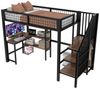 Ulife Hochbett mit Eisenrahmen, Untertisch, mehreren Einlegeböden, Einbauschrank (Ohne Matratze) Eisenbett, Kinderbett, Jugendbett 90x200 cm Bild 2