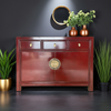 Vintage Kommode Rot Dunkelrot Messingkreis chinesisch Schrank Sideboard Kolonial-Stil Antik-Stil Lowboard asiatisch orientalisch Fernost shabby-chic Landhaus Bild 4