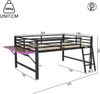 Merax 140 x 200 cm Kinderbett, Metallbett, Ohne Matratze, Geländer, Leiter, Schreibtisch, LED-Lichtband, Schwarz Bild 4