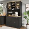 Merax 191cm Buffetschränke, Esszimmer-Hochschrank, mit Glastüren, Gläserhalter, mehrstufigem Stauraum, integrierter Steckdose sowie USB-C- und USB-A-Anschlüssen, Schwarz Bild 3
