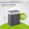 Juskys Bambus Wäschekorb Curly – 100 Liter Wäschesammler mit Deckel, Griff & Stoff Wäschesack – 2 Fächer Wäschesortierer – Wäschebox in Grau Bild 2