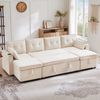 U-förmiges Schlafsofa Baumwoll-Leinen Beige, 270x130x86 cm, mit Stauraum & Getränkehalter Bild 5