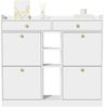 Edler weißer Schuhschrank mit 4 Klapptüren, 2 Schubladen, 3 offenen Fächern - perfekt für moderne Flure und Eingangsbereiche, Maße 110 x 26 x 100 cm Bild 4