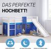 Hochbett mit Matratze 90x200 cm Rutsche Stockbett Kinderbett Leiter Holz Kiefer Vorhang blau Lattenrost Bild 5