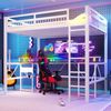 Merax Hochbett, 140 x 200 cm, Kinderbett, Jugendbett, mit farbwechselnder LED-Lichtleiste, mit Schreibtisch, 1 USB-Anschluss + 1 Typ-C-Anschluss und 2 Steckdosen, mit Lochwand, Weiß Bild 2