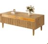 Moderner LED-Couchtisch, mit gewellter Schubladenplatte, gold-holzfarbene Beine, zwei Schubladen und farbwechselndem LED-Lichtstreifen, Holz/Metall/LED, Gold/Holz, Bild 2