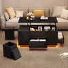 Merax Couchtisch 4-in-1 höhenverstellbarer Sofatisch mit LED, kaffeetisch mit 2 Schubladen, Hochglanztisch mit Sofa und 2 Hockern, Beistelltisch mit verstecktem Stauraum, Schwarz Bild 3