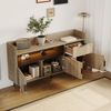 Sideboard, Holzwerkstoff mit LED-Regalbeleuchtung & Schublade, 160x35x82 cm, Natur Bild 4