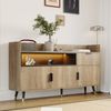 Sideboard, Holzwerkstoff mit LED-Regalbeleuchtung & Schublade, 160x35x82 cm, Natur Bild 2