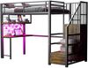 Metall-Hochbett 90x200 cm mit Schreibtisch, LED-Lichtleiste, Steckdosen und Stauraumleiter in Schwarz Bild 4