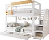 Etagenbett 90x200 cm mit Treppenschrank, Regalen und 2 Schubladen – Kinderbett aus Kiefer und MDF in Weiß/Natur Bild 5