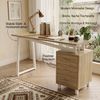 130*55*75cm, geräumiger Schreibtisch mit Stauraum, hochdichtem MDF-Material, dreilagige Schubladenschienen, Dreiecksstreben, leicht zu montieren und zu reinigen,Naturholz + Weiß. Bild 2