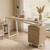 130*55*75cm, geräumiger Schreibtisch mit Stauraum, hochdichtem MDF-Material, dreilagige Schubladenschienen, Dreiecksstreben, leicht zu montieren und zu reinigen,Naturholz + Weiß. Bild 5