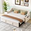 Schlafsofa Samt mit USB-Anschluss & Stauraum, ausziehbar 90x190/180x190 cm, Beige, ohne Matratze Bild 3