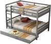 Etagenbett 140x200 cm aus Kiefernholz mit Ausziehbett, hohem Rausfallschutz und stabiler Treppe, grau Bild 3
