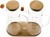 Elegantes 3-teiliges Ölbehälter-Set aus Glas mit Bambusdeckel & Untersetzer Bild 2