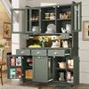Flieks Küchenbuffet mit LED-Beleuchtung, Glastüren und verstellbarer Einlegeböden (1-St, B120/T40/H180 cm) Hochschrank Küchenschrank mit Arbeitsplatte in Retrostil Grün Bild 3