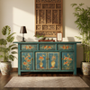 Vintage Sideboard Blau Orange Kommode chinesisch Kolonial-Stil Antik-Stil Schrank Lowboard asiatisch orientalisch Fernost shabby-chic Landhaus Bild 3