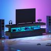 TV-Lowboard Schwarz Hochglanz 160 cm mit LED, Glasablagen, Push-to-Open, TV-Schrank für 70 Zoll, modernes Wohnzimmermöbel Bild 4