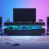 TV-Lowboard Schwarz Hochglanz 160 cm mit LED, Glasablagen, Push-to-Open, TV-Schrank für 70 Zoll, modernes Wohnzimmermöbel Bild 5