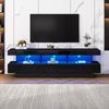 TV-Lowboard Schwarz Hochglanz 160 cm mit LED, Glasablagen, Push-to-Open, TV-Schrank für 70 Zoll, modernes Wohnzimmermöbel Bild 2