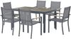 Gartenmöbelset, 7-teilig, Tisch in Holzoptik, 6 stapelbare Textilene-Stühle, 140 x 80 x 72 cm, Grau Bild 2