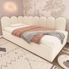 Ausziehbett 90×200/90×190 cm mit Gitterdesign und Rausfallschutz, Beige, ohne Matratze Bild 3