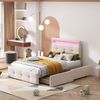 LED-Bett 90x200 mit Schubladen, modernes Polsterbett mit verstellbarem Kopfteil, Stauraumbett für Schlafzimmer Bild 5