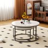 2-teiliges Couchtisch-Set, Rundem Design, mit Ablage, Beistelltisch aus MDF, Metallrahmen, 45x80x80cm, Weiß+Schwarz Bild 4