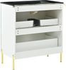Flieks Waschtisch 81,5 x 47 x 90 cm, freistehender Badezimmer-Unterschrank mit Keramikwaschbecken, strukturierte Front, Metallfüße, Grün Bild 5