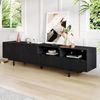 TV-Schrank 200 x 40 x 51 cm aus Spanplatte in Schwarz, mit Türen, offenen Fächern und Kabeldurchführung Bild 2