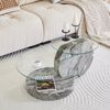 Couchtisch mit 2 Ebenen,H 44 x T 90 x B 70 cm, Sicherheitsglas & MDF in grauer Marmoroptik Bild 3