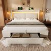 Polsterbett 140x200 cm mit Bettkasten, LED, USB- und USB-C-Anschluss, ohne Matratze, Beige, Leinen Bild 4
