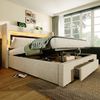 Polsterbett 140x200 cm mit Bettkasten, LED, USB- und USB-C-Anschluss, ohne Matratze, Beige, Leinen Bild 3