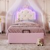 Polsterbett 90x200 cm aus PU mit Stauraum und LED-Umgebungslicht – Kronprinzessinnen-Design, rosa Bild 2