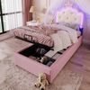 Polsterbett 90x200 cm aus PU mit Stauraum und LED-Umgebungslicht – Kronprinzessinnen-Design, rosa Bild 3