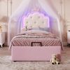 Polsterbett 90x200 cm aus PU mit Stauraum und LED-Umgebungslicht – Kronprinzessinnen-Design, rosa Bild 2